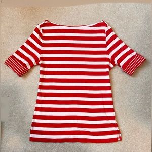 Lauren orange and white striped stretchy cotton top size S